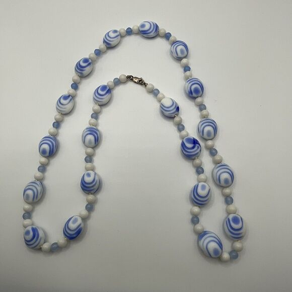 Vintage Necklace Dutch Porcelain Blue & White Swirl Beads 925 Clasp 26” Delft - Picture 6 of 11